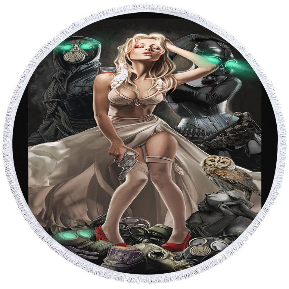 Fiction Art Stunning Assassin Blond Girl Big Beach Towels