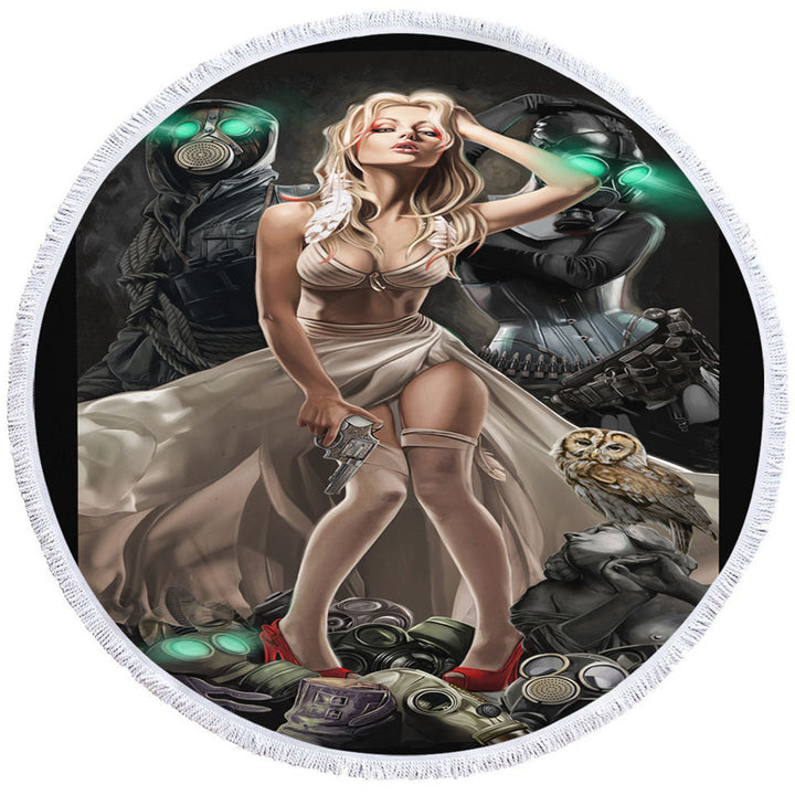 Fiction Art Stunning Assassin Blond Girl Big Beach Towels
