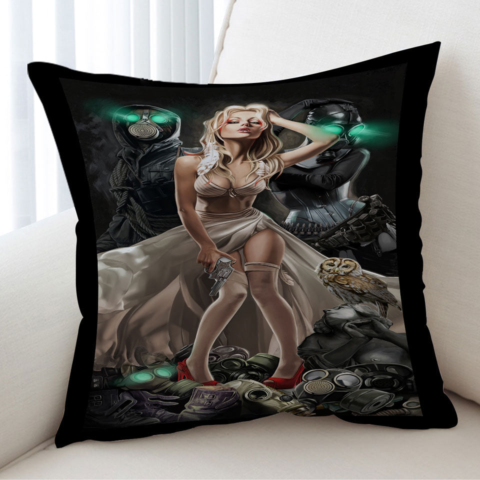 Fiction Art Stunning Assassin Blond Girl Cushions