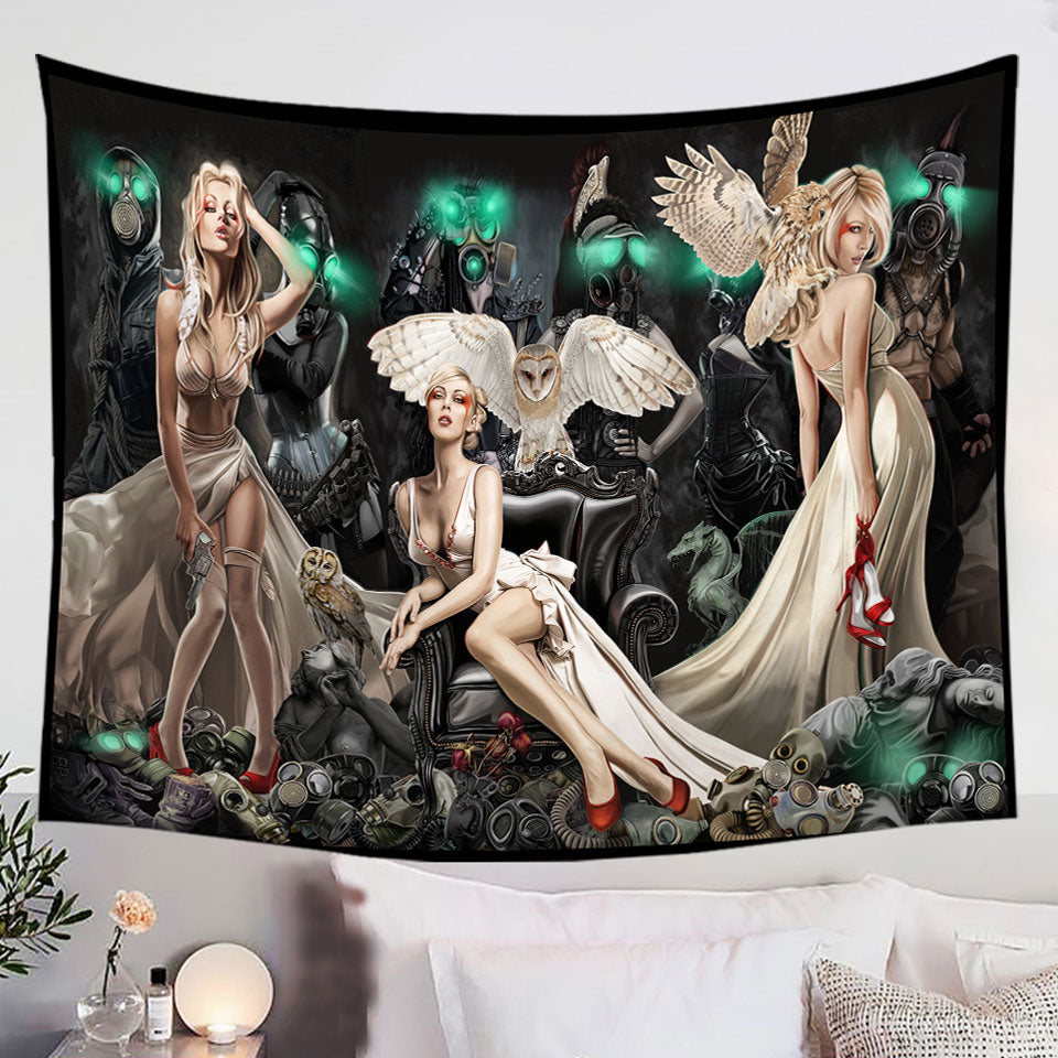 Fiction-Art-Wall-Decor-Tapestry-Trio-Attractive-Blond-Women