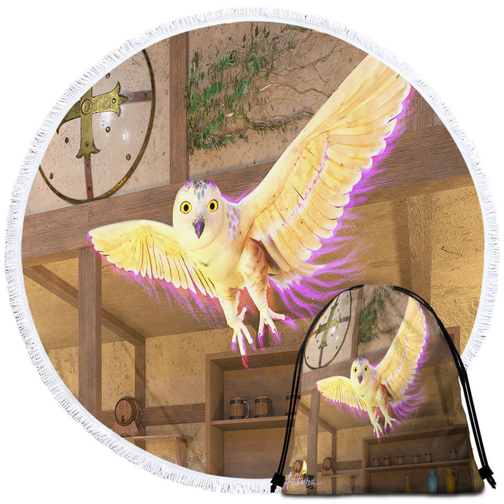 Fiction Artwork White Owl Circle Beach Towel