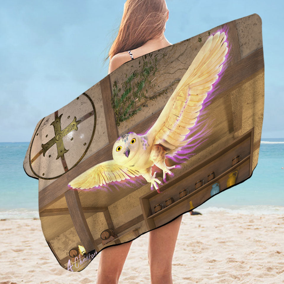 Fiction Artwork White Owl Microfiber Beach Towel