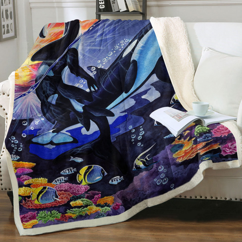 products/Fine-Art-Blankets-Ocean-Sunrise-Corals-Fish-Whales-and-Dragon