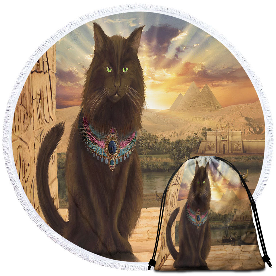 Fine Art Cat Prince in Egypt Round Towel