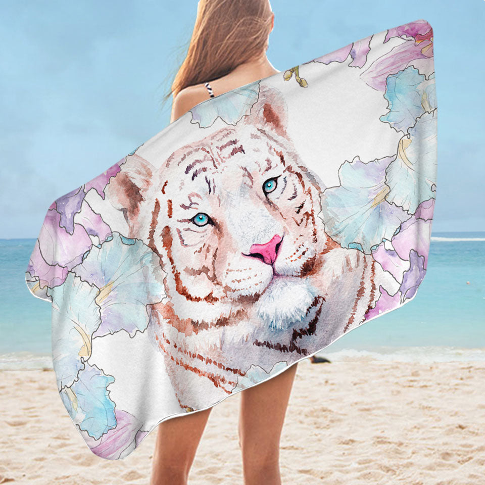 Fine Art Painting Tiger Girls Beach Towels