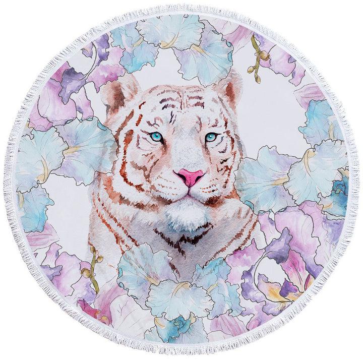 Fine Art Painting Tiger Round Beach Towel