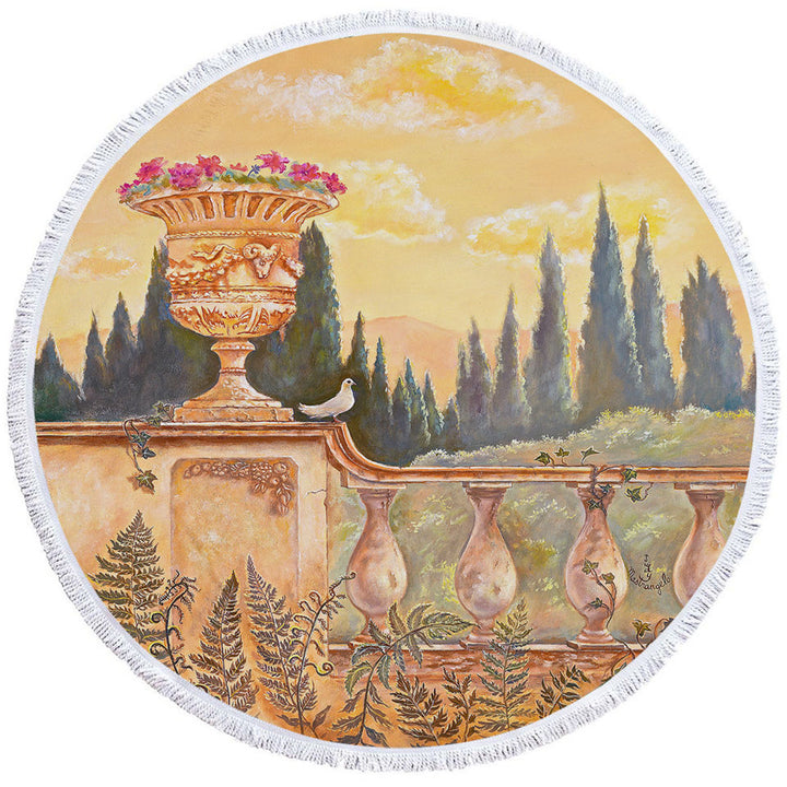 Fine Beach Towels Art Painting Beautiful Terrace Facing the Forest