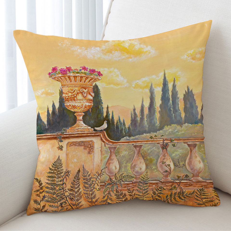 Fine Decorative Pillows Art Painting Beautiful Terrace Facing the Forest