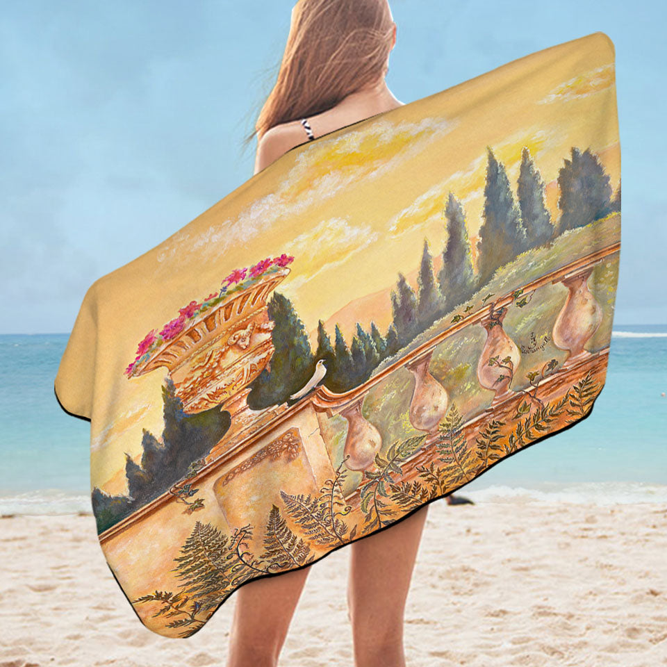 Fine Microfibre Beach Towels Art Painting Beautiful Terrace Facing the Forest