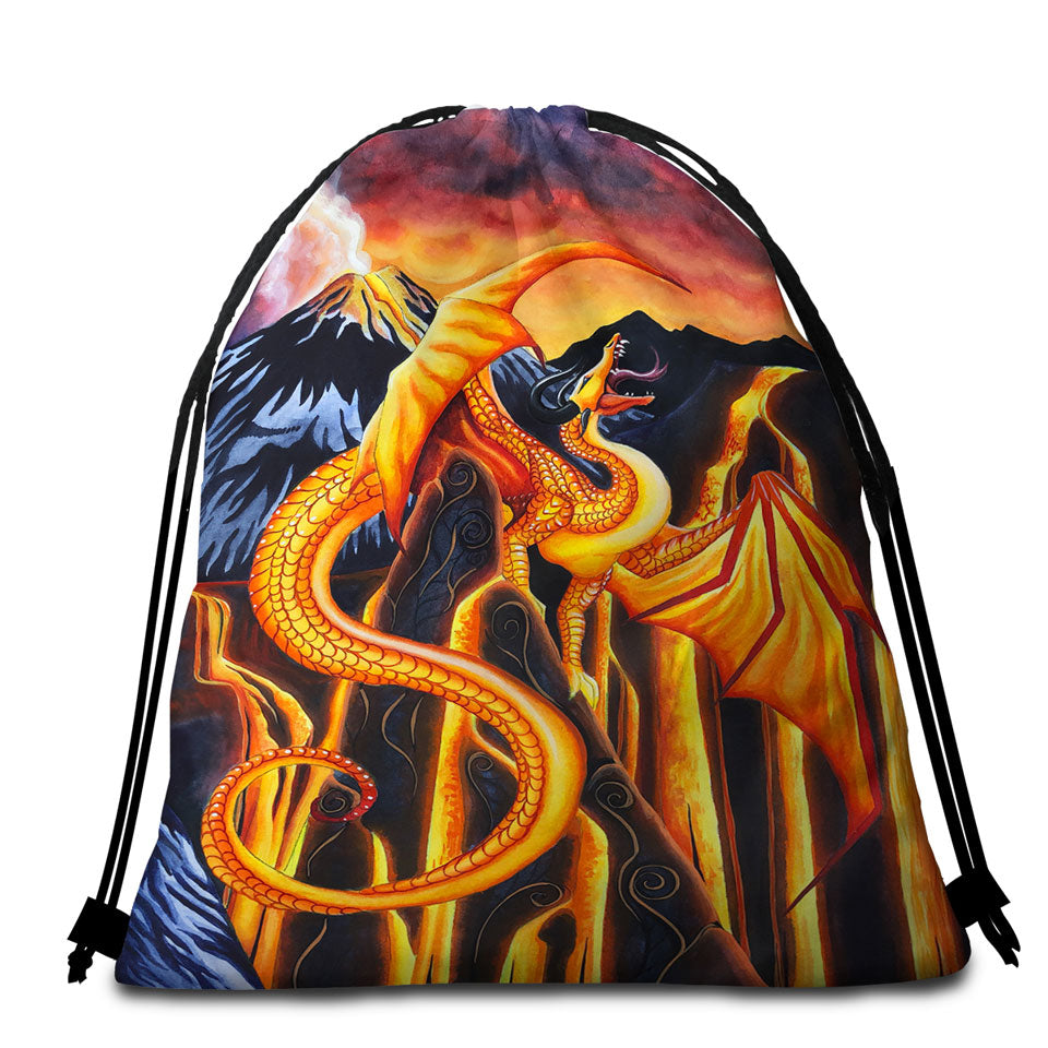 Fire Falls Fantasy Art Painting Beach Bags and Towels Dragon