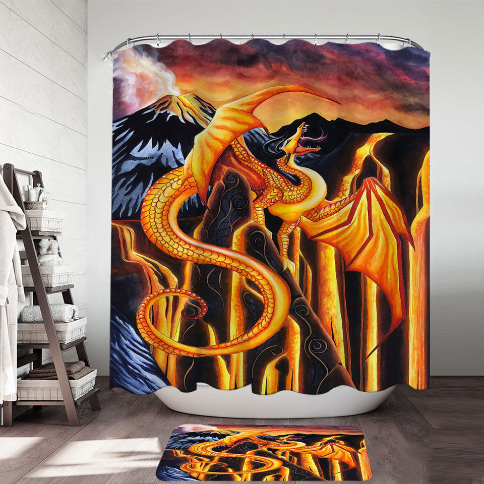 Fire Falls Fantasy Art Painting Decorative Shower Curtains Dragon