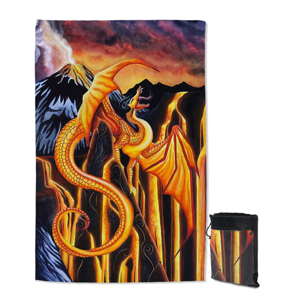 Fire Falls Fantasy Art Painting Microfiber Towels For Travel Dragon