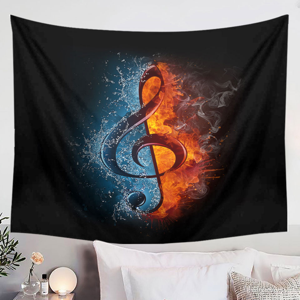 Fire Vs Water Treble Clef Music Note Wall Decor Tapestry