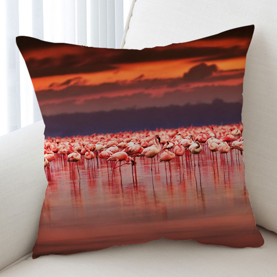 Flamingo Cushions Flamboyance of Flamingo Beneath Sunset Sky