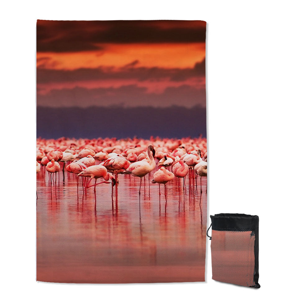 Flamingo Towels for Travel Flamboyance of Flamingo Beneath Sunset Sky