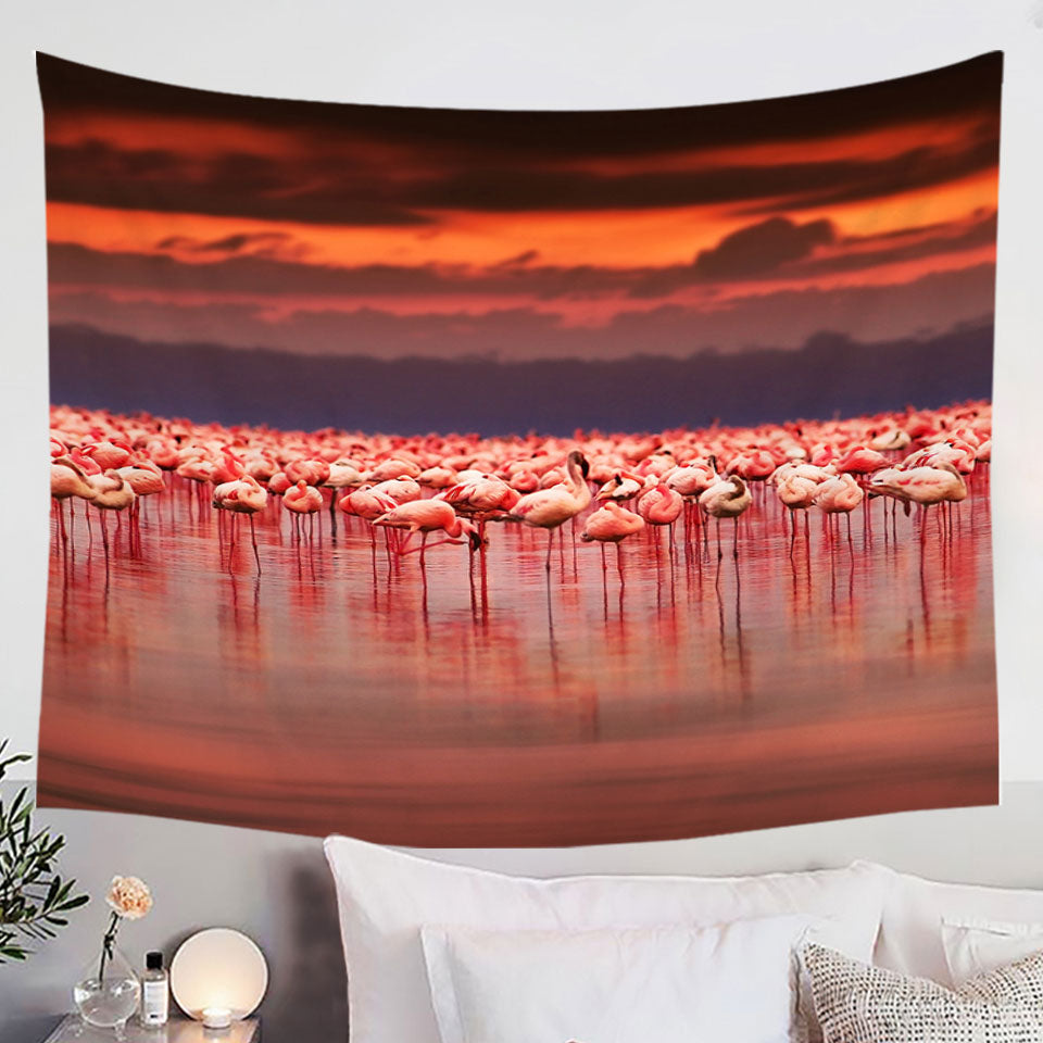 Flamingo Wall Decor Tapestry Beneath Sunset Sky