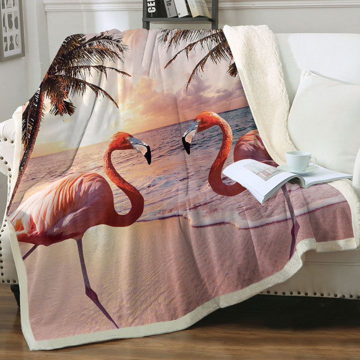 products/Flamingos-Sherpa-Blanket-Beach-Colorful-Sunset-Palm-Trees-and-Flamingos