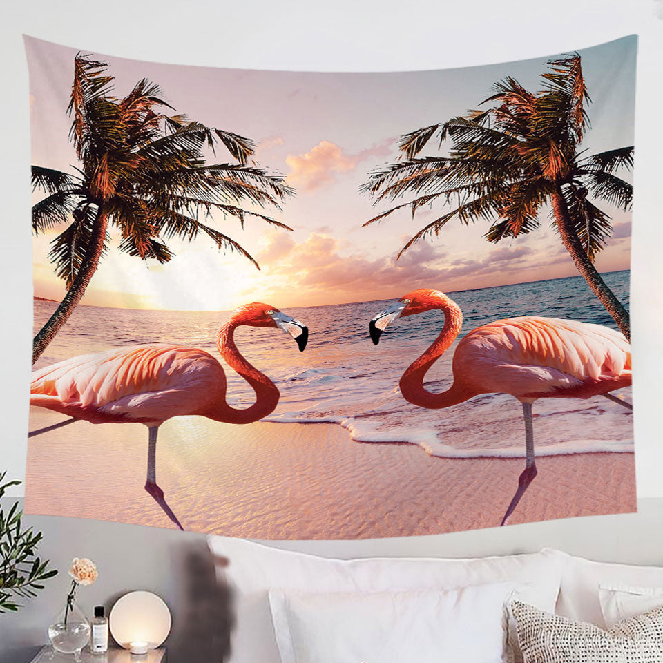 Flamingos-Tapestry-Wall-Art-Beach-Colorful-Sunset-Palm-Trees-and-Flamingos