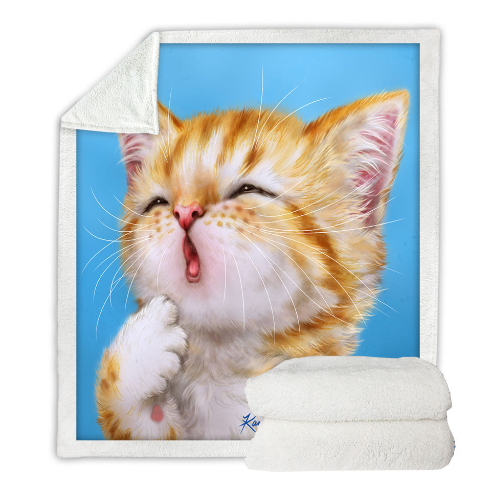 Fleece Blanket Funny Cat Art Paintings Yawning Ginger Kitten