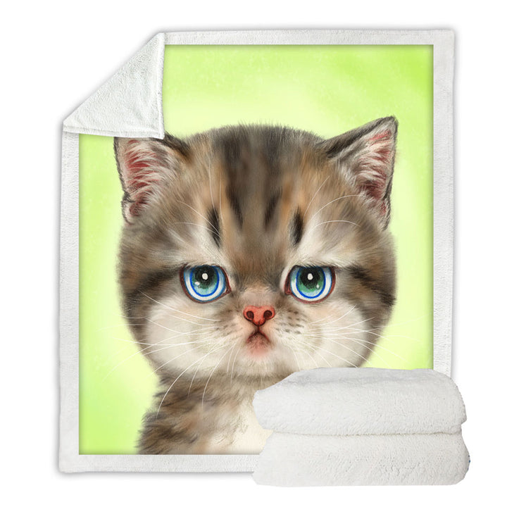 Fleece Blankets with Adorable Cats Displeased Puffy Kitten