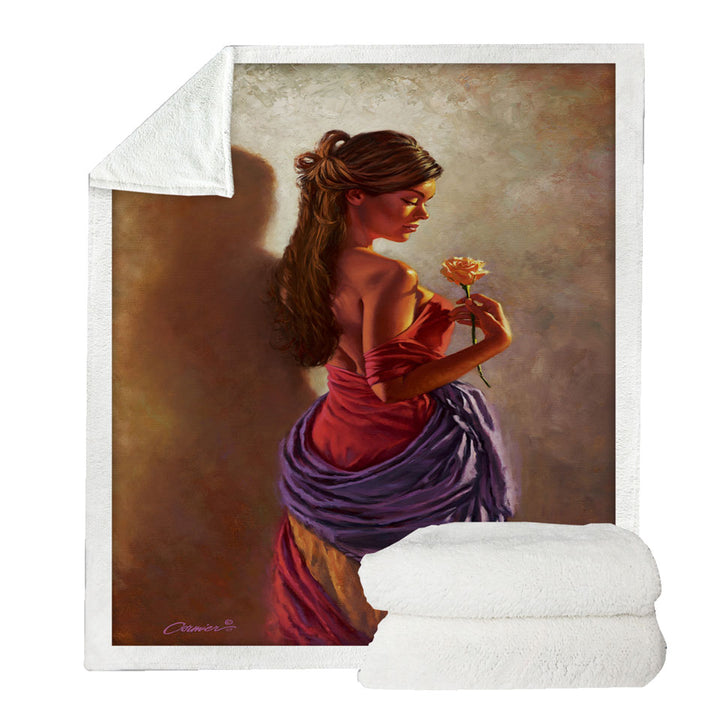 Fleece Blankets with Beautiful Spanish Woman and Rose