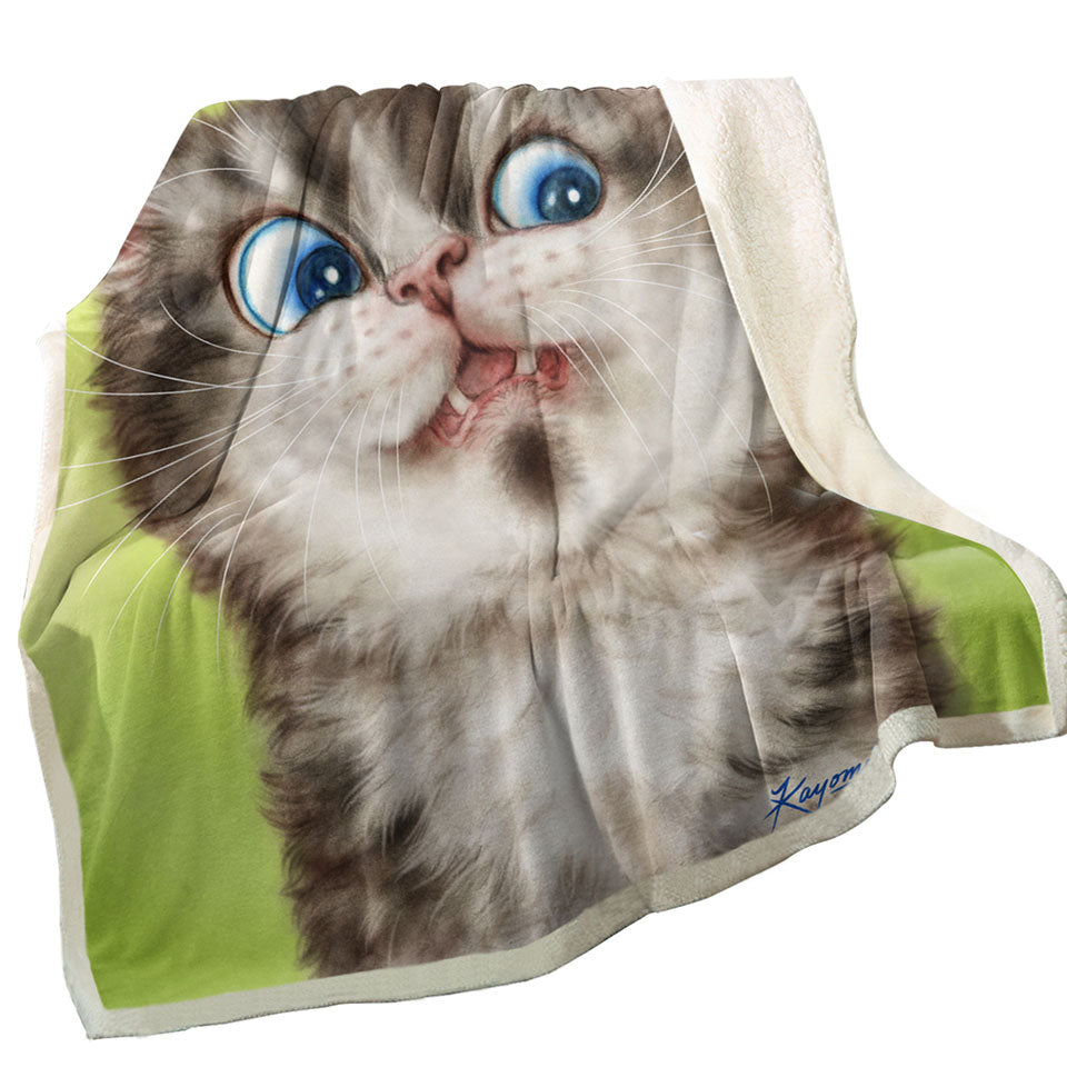 Fleece Blankets with Cats Cute and Funny Faces the Flinching Kitten