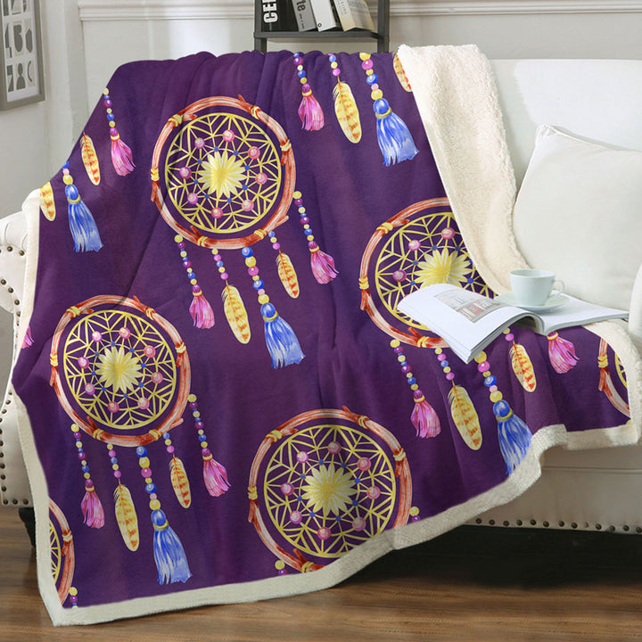Fleece Blankets with Dream Catchers over Purple