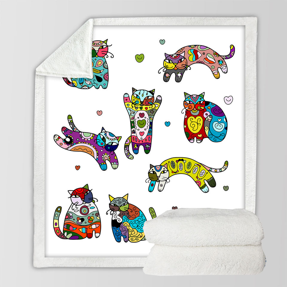 Fleece Blankets with Multi Colored Oriental Patterns Cats