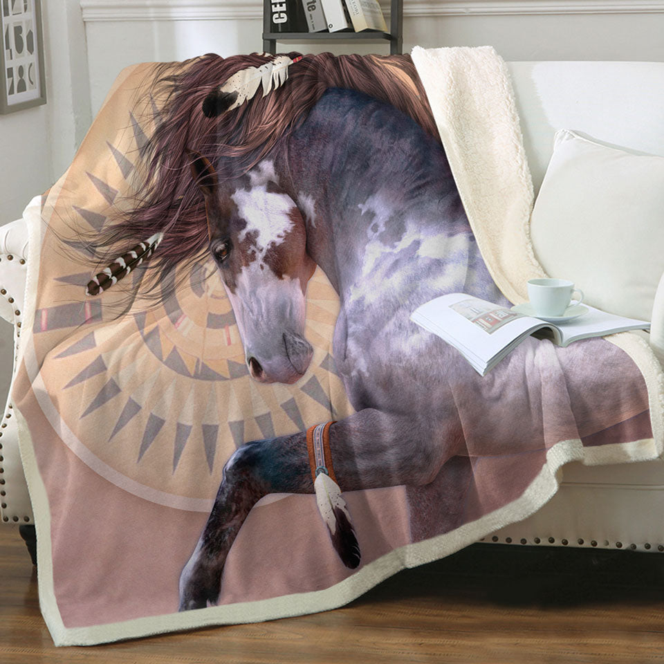 products/Fleece-Blankets-with-Native-American-Spirit-White-Black-Pinto-Horse