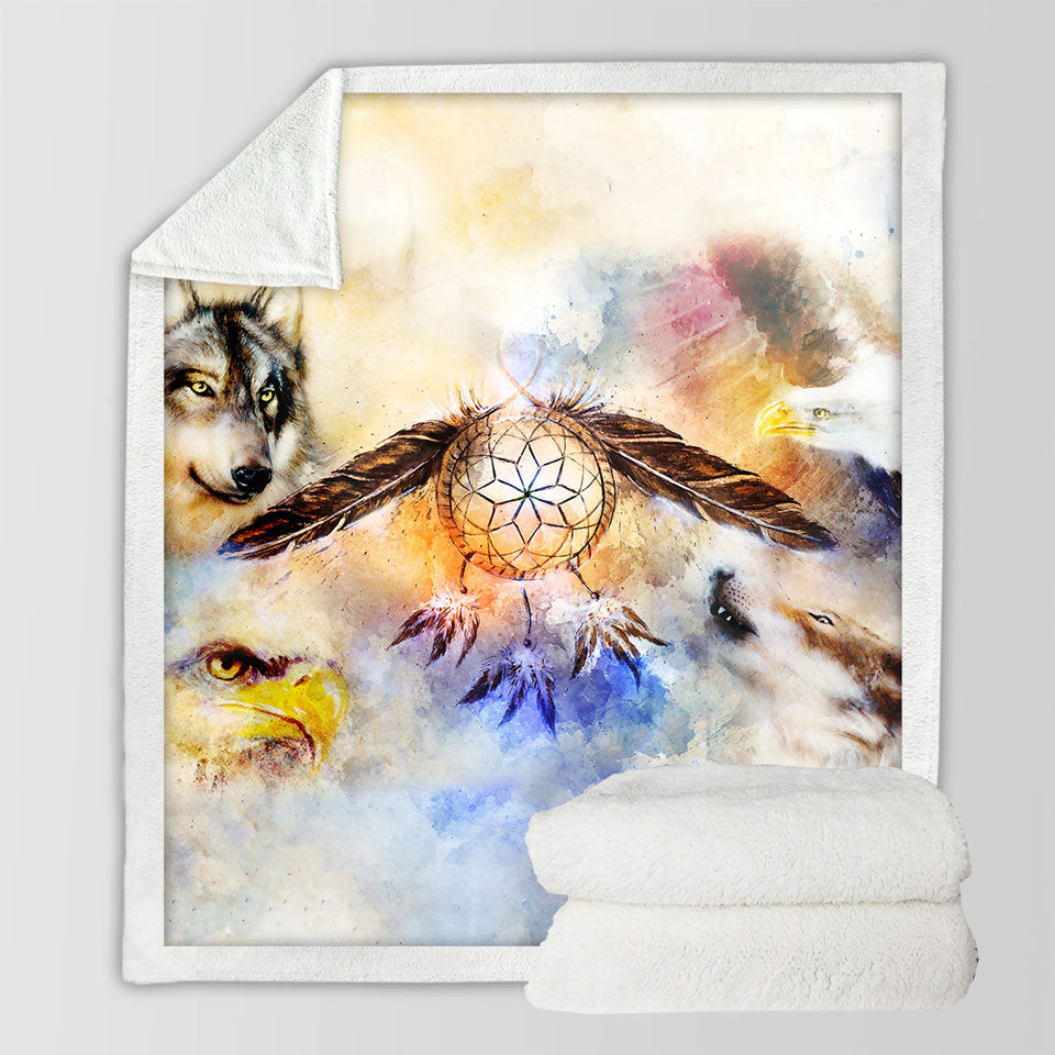 Fleece Blankets with North American Wildlife and Dream Catcher
