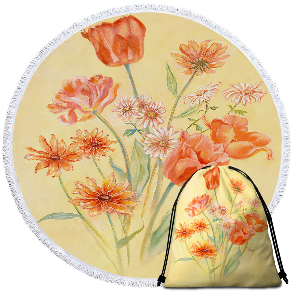 Floral Art Painting Tulips Beach Towels and Bags Set