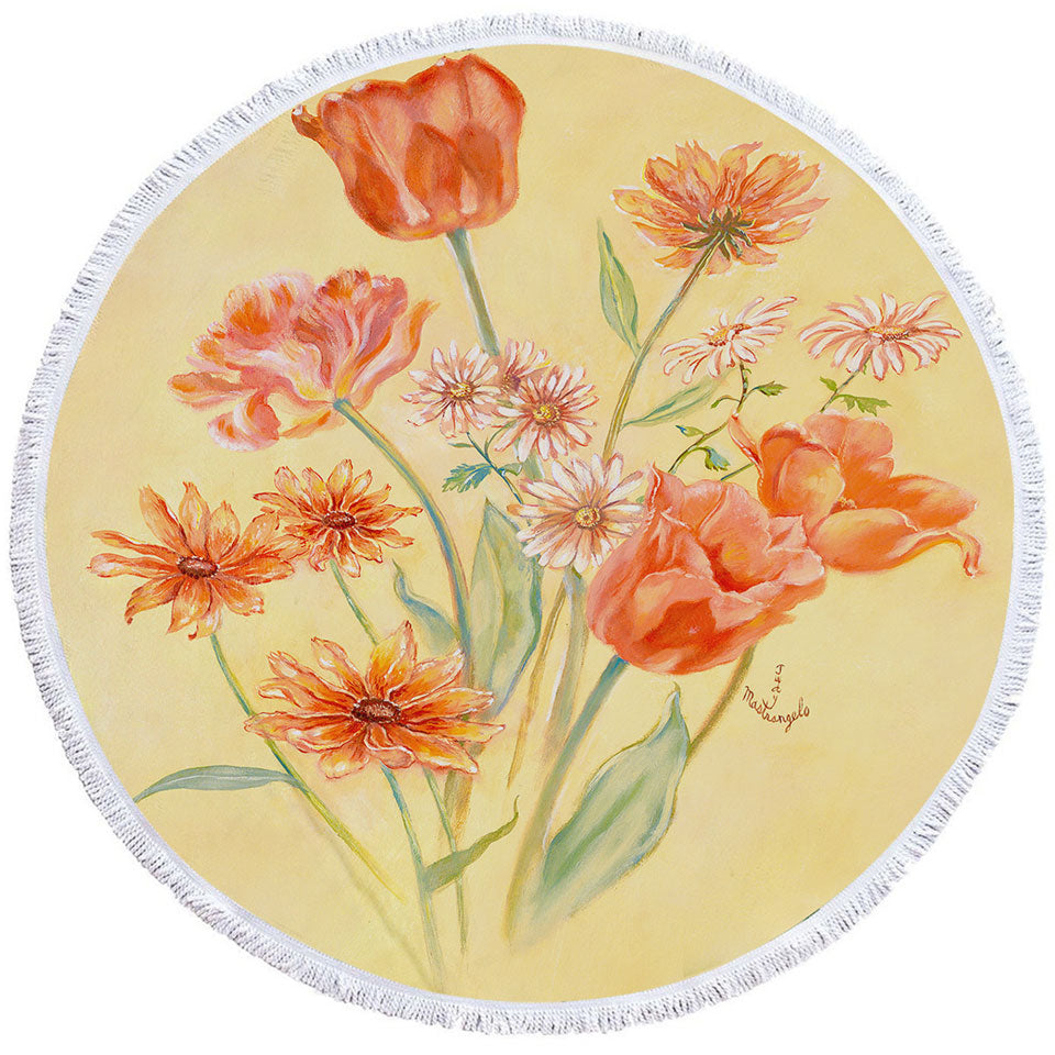 Floral Art Painting Tulips Round Beach Towel