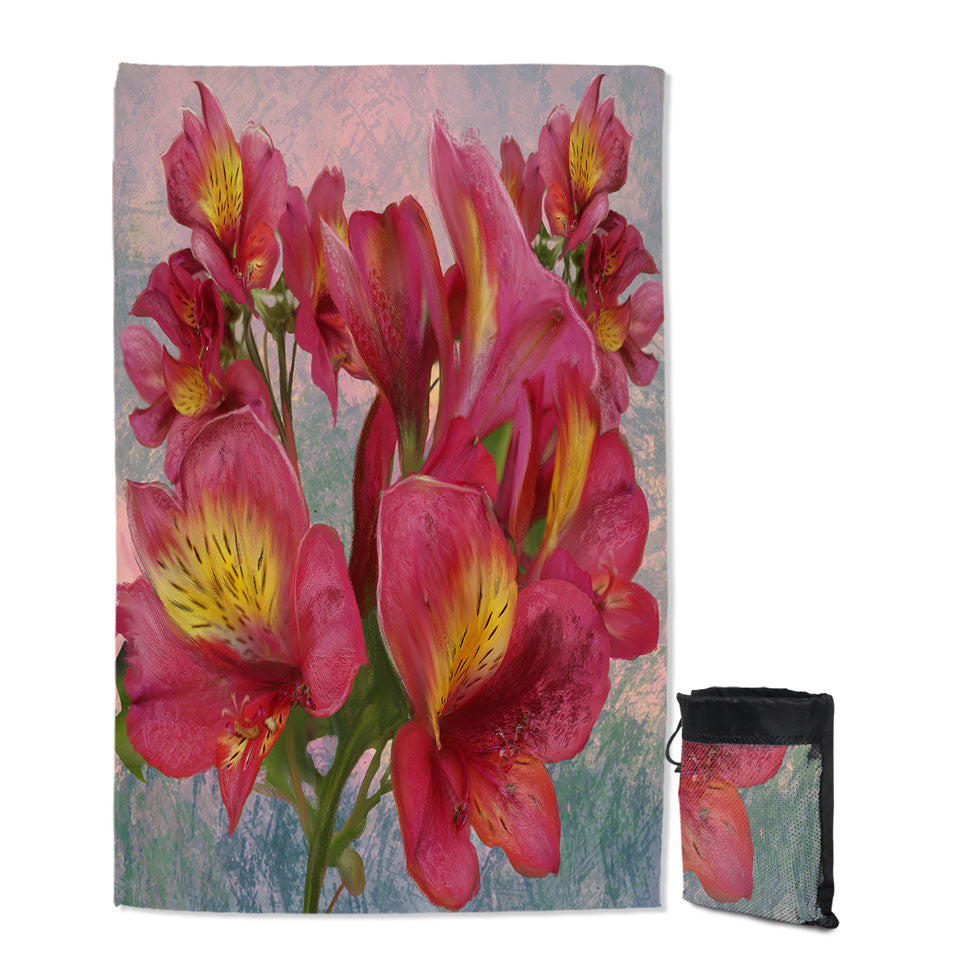 Floral Art Pink Orchid Beach Towels