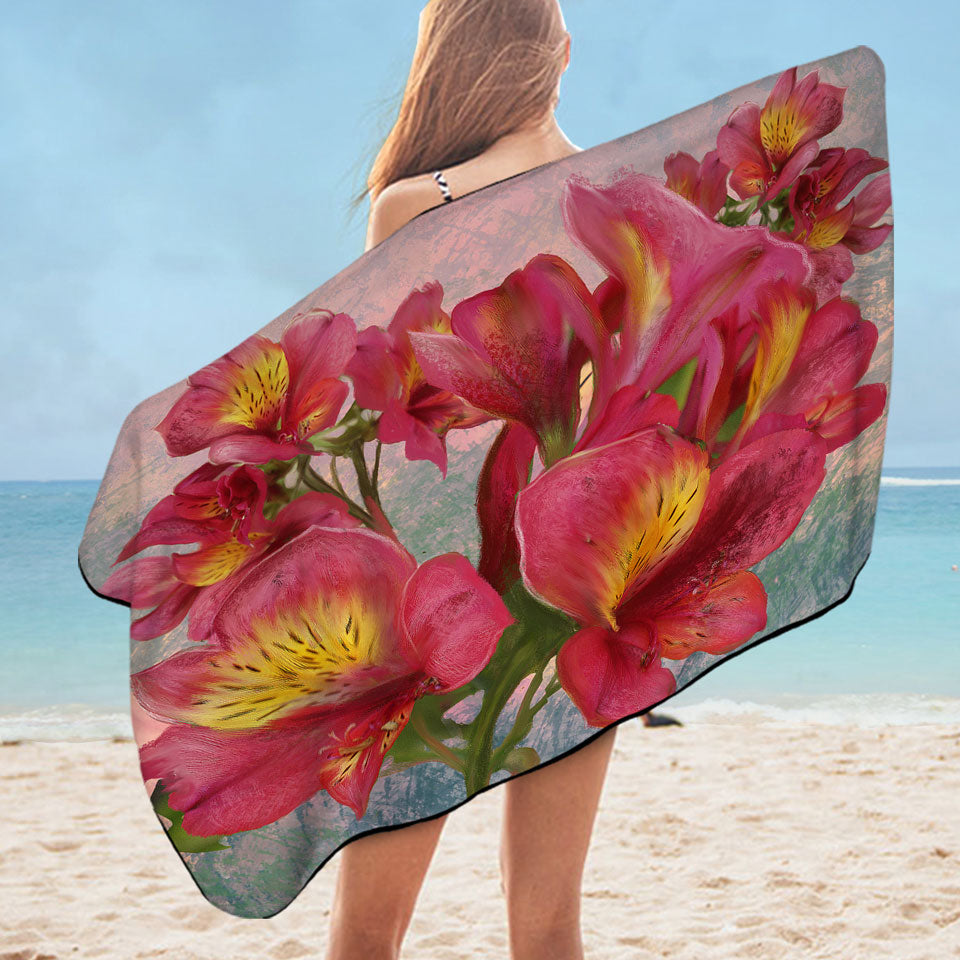 Floral Art Pink Orchid Microfibre Beach Towels