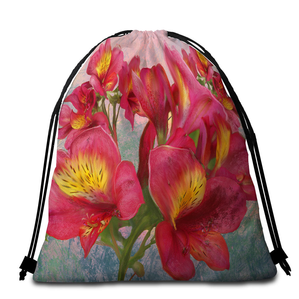 Floral Art Pink Orchid Womens Beach Towel Bag
