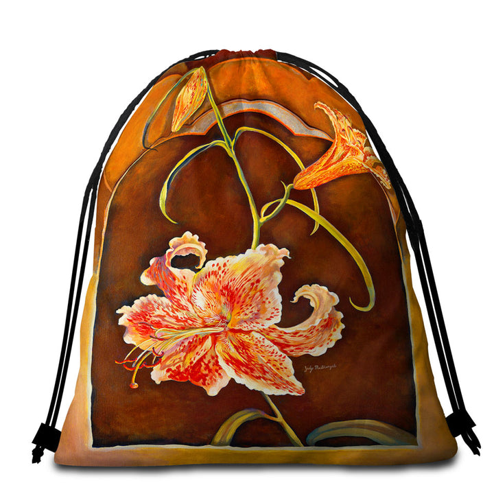 Floral Art Tiger Lilies Beach Bags and Towels for Women