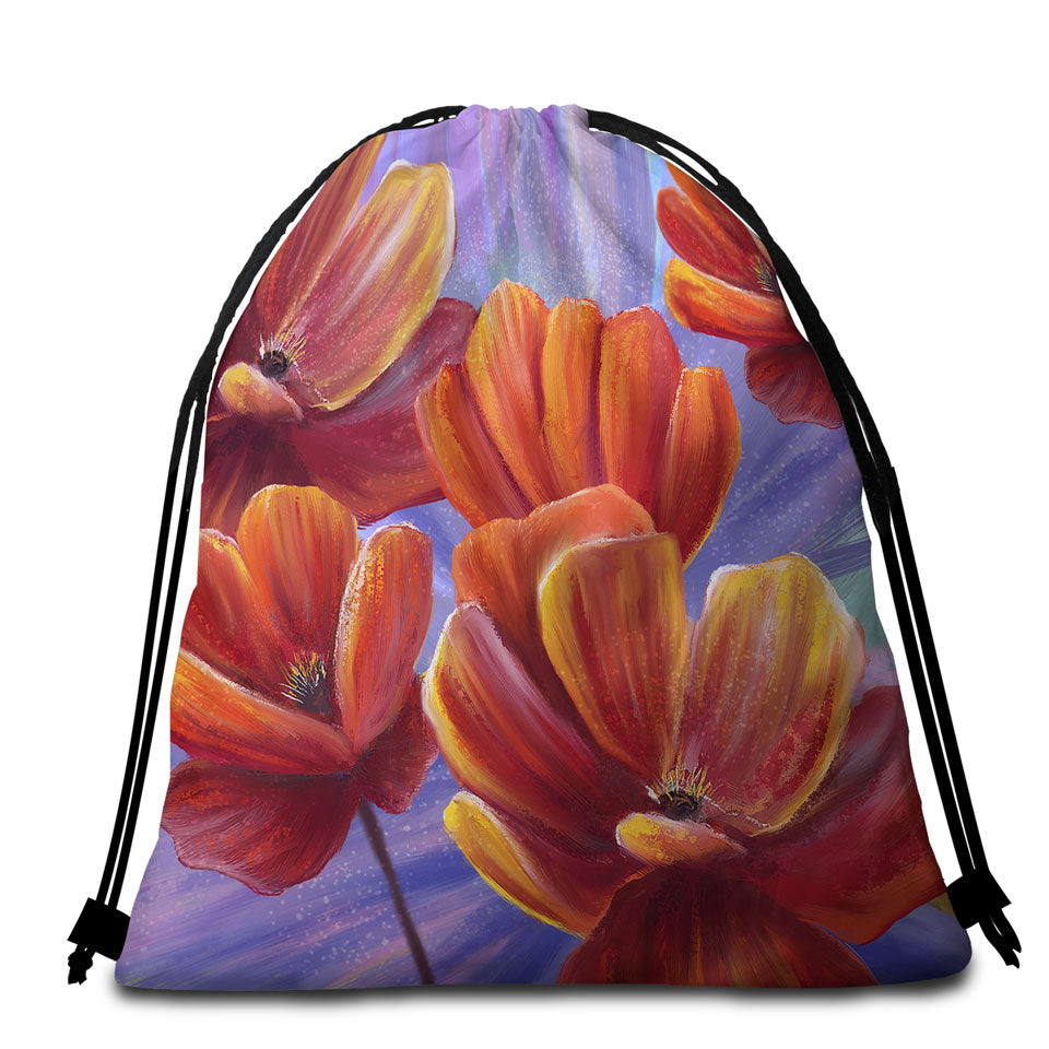 Floral Art the Bloom of the Poppy Beach Towel Bags