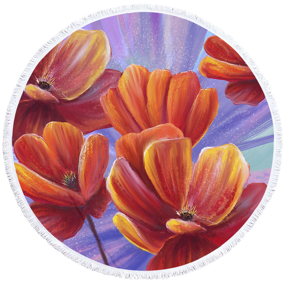 Floral Art the Bloom of the Poppy Round Beach Towel