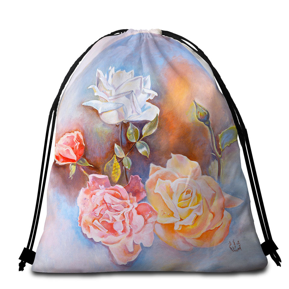 Girly Beach Towel Bags Lillicorn Art Purplish Lilli Flowers and Unicorn
