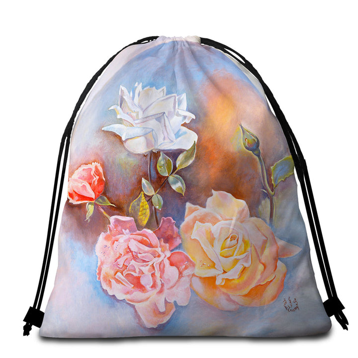 Girly Beach Towel Bags Lillicorn Art Purplish Lilli Flowers and Unicorn