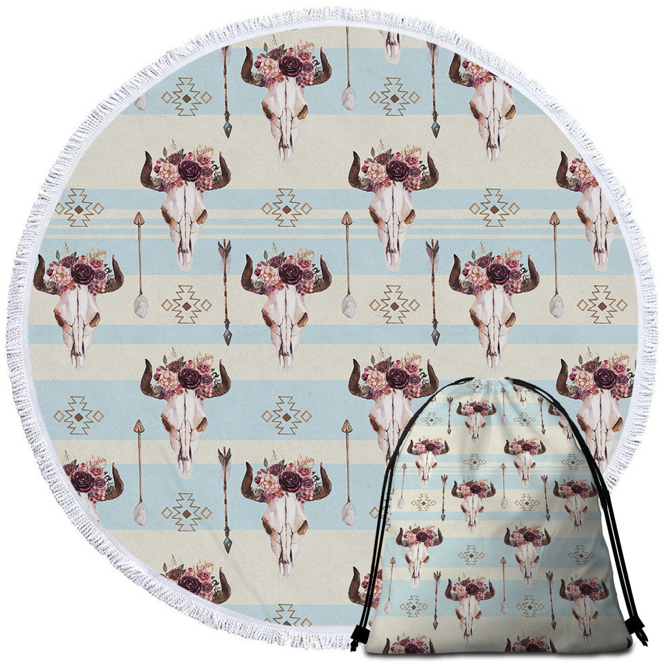 Floral Bull Skull Native Beach Towels and Bags Set