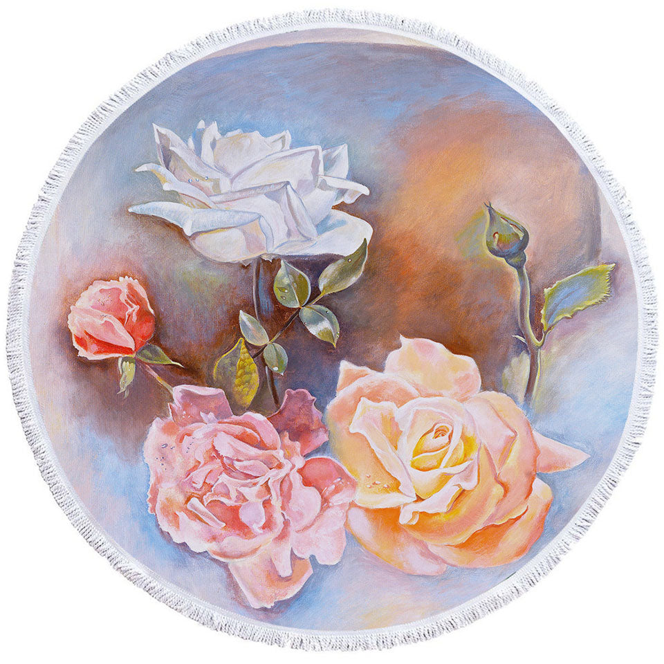 Floral Circle Beach Towel Art Painting Beautiful Multi Colored Roses