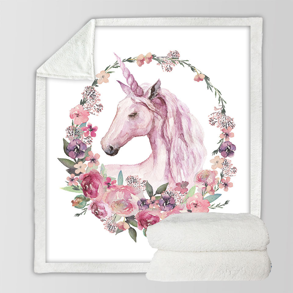 Floral Circle Unicorn Fleece Blanket