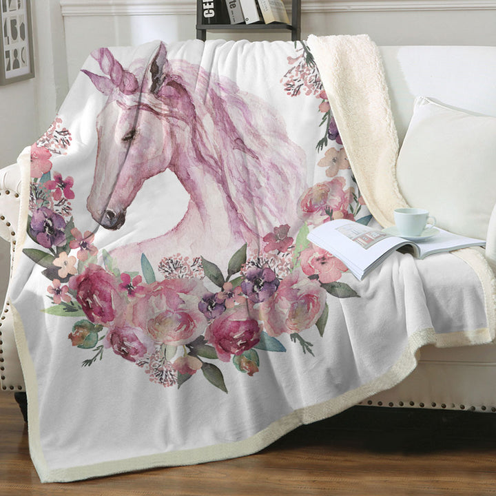 Floral Circle Unicorn Girls Sherpa Blanket
