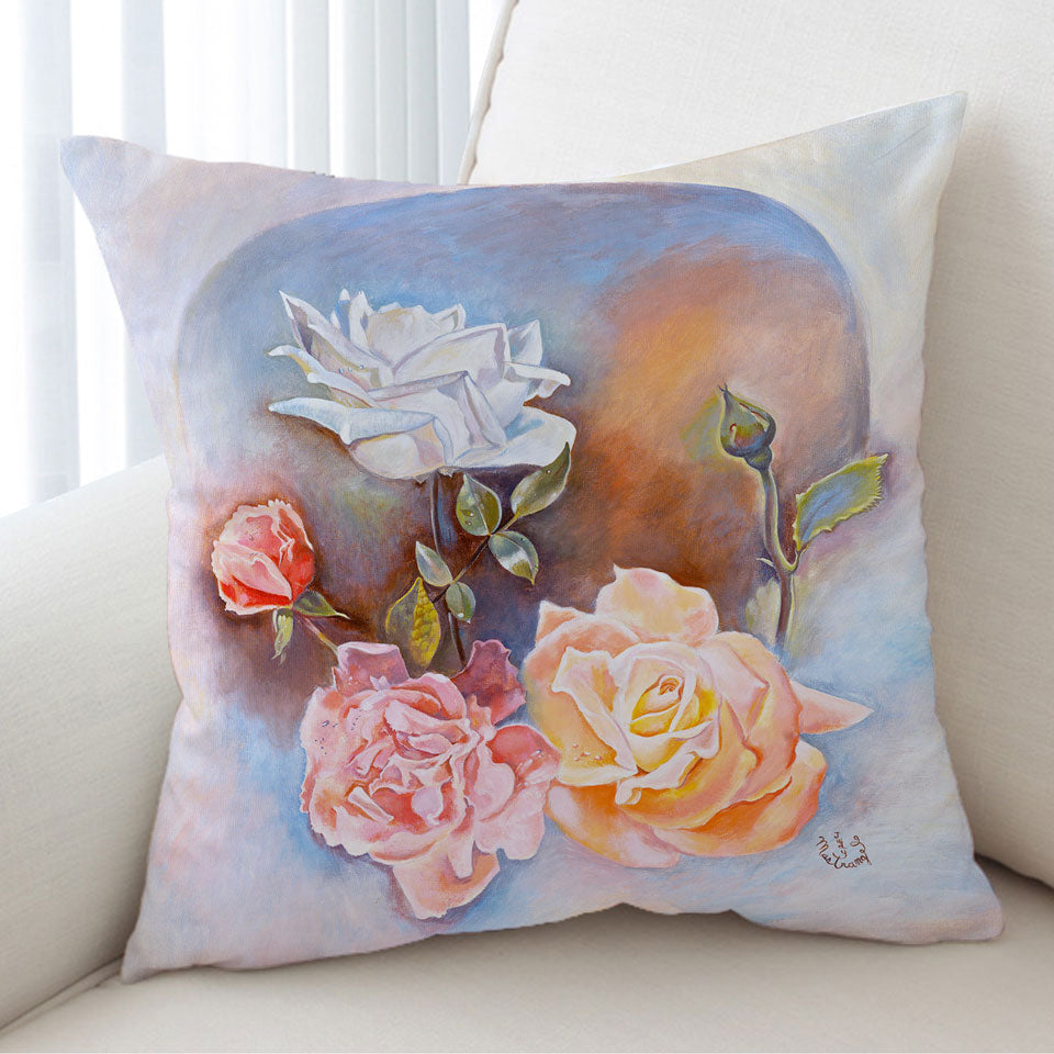 Floral Cushion Covers Art Painting Beautiful Multi Colored Roses