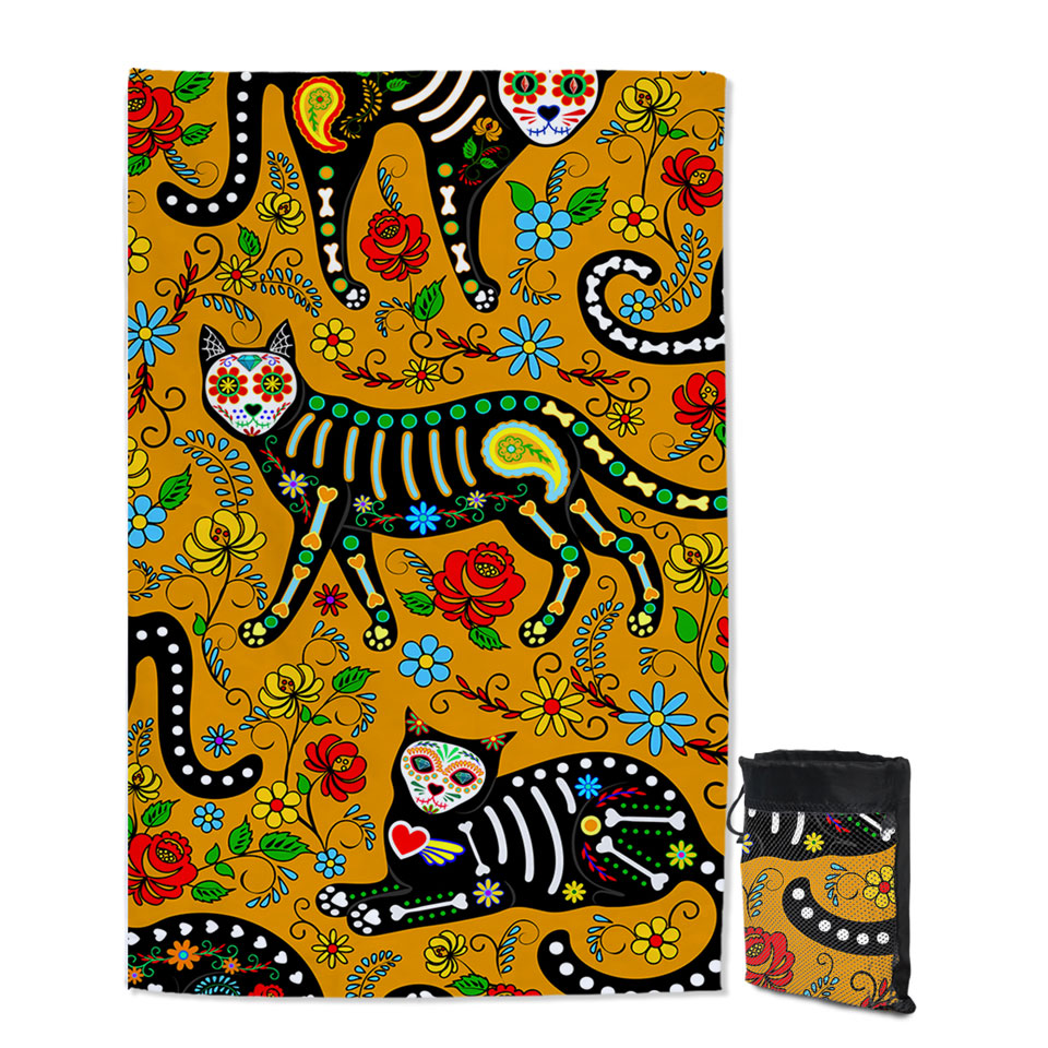 Floral Day of the Dead Cats Cool Beach Towels