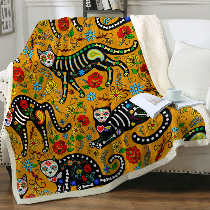 Floral Day of the Dead Cats Couch Throws