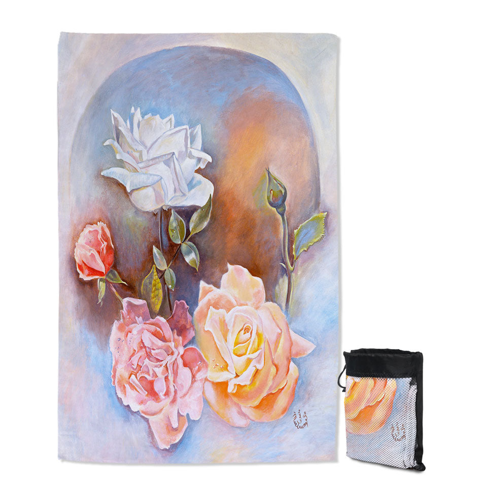Floral Giant Beach Towel Art Painting Beautiful Multi Colored Roses