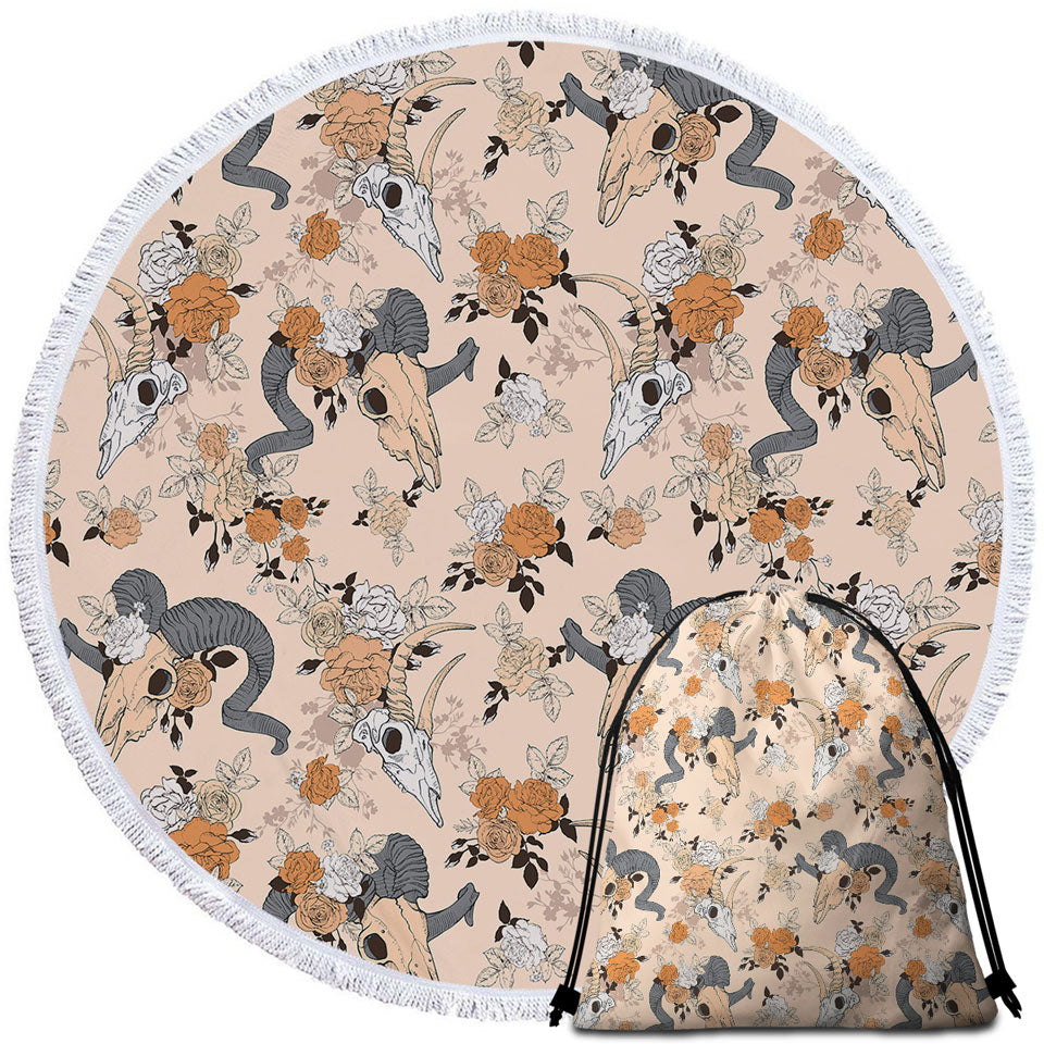Floral Goat Skulls Beach Towels and Bags Set