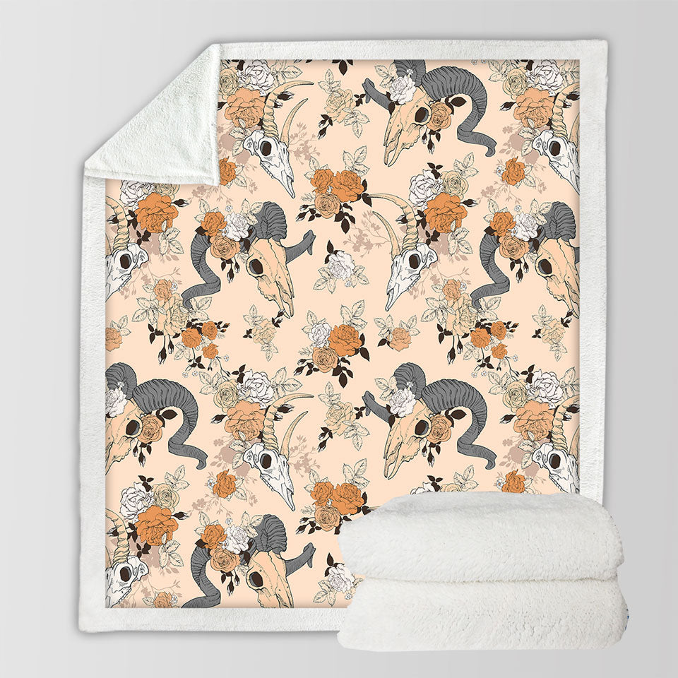 Floral Goat Skulls Sherpa Blanket